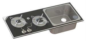 Kombinasjon av kokeplate og vask - 2-brenner med sikkerhetsglass
